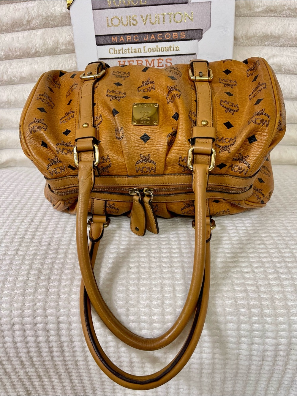 MCM Cognac Visetos Monogram Barrel Tote/Satchel Bag - Picture 8 of 15